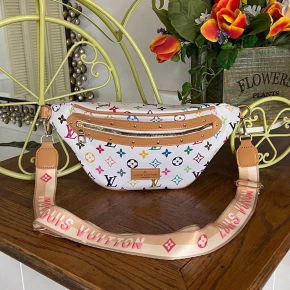 Designer-Inspired White Multicolor Monogram Crossbody Sling Bag - Picture 2 of 6